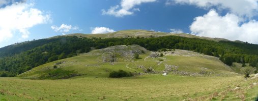 Urkulugibelgo basoa Leizanditik. Behealdean, mendiari izena ematen dio harpea
