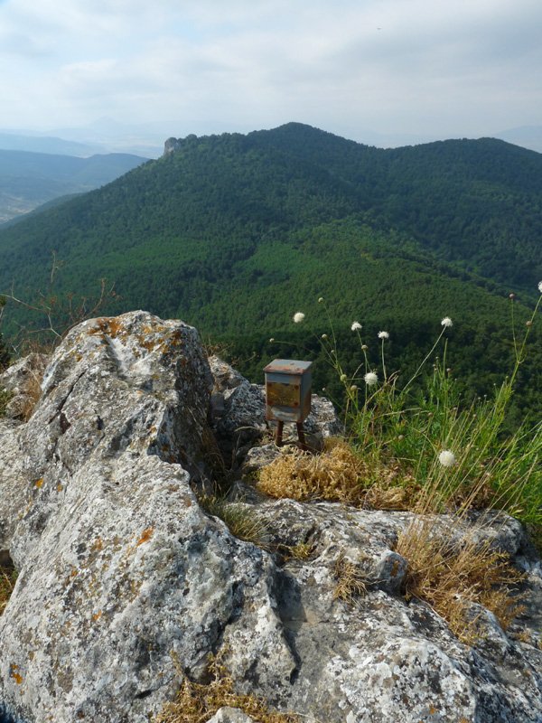 Berrondoko txartelontzia, atzean Antxorizko Haitzak