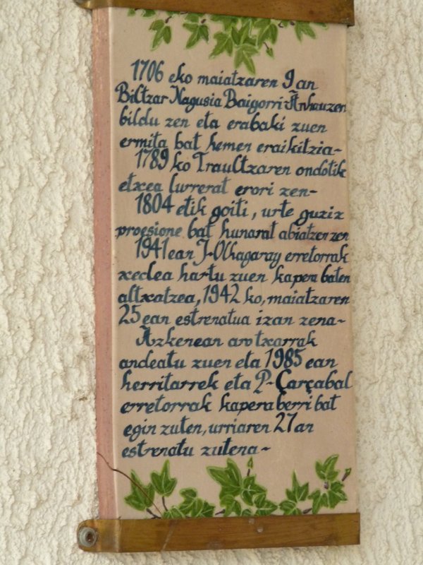 Oilarandoiko ermitaren historia azaltzen duen idazkia