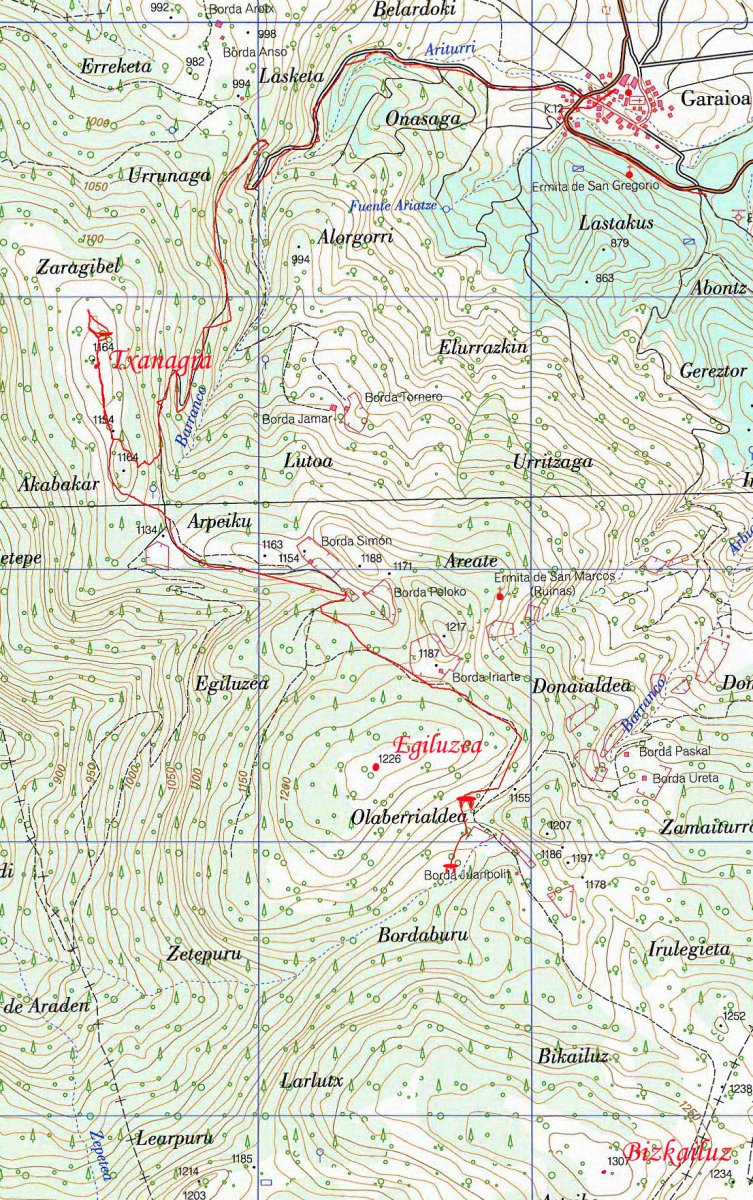 MAPA: Txanagra eta Egiluzea mendiak Garaioa herritik 