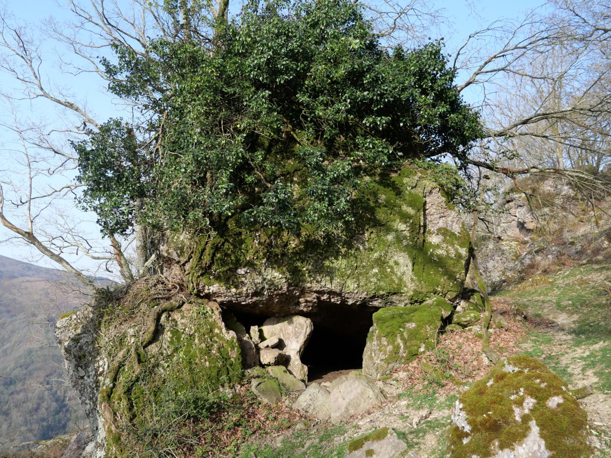 Aterpe ikusgarria Bagarateko Harriaren magalean, arkaitz baten azpian